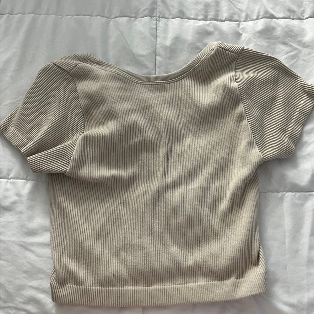 Beige Ribbed Women's Top - Picture 3 of 3